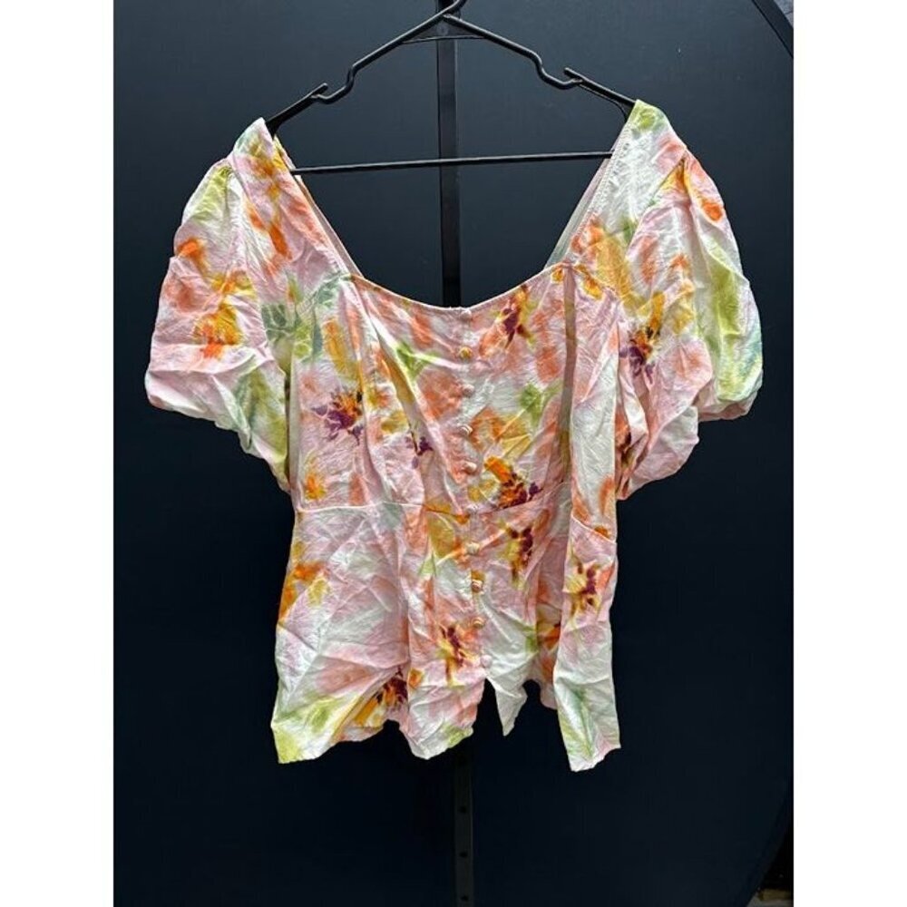Torrid Plus Size Peplum Pastel Floral Puff Sleeve Blouse